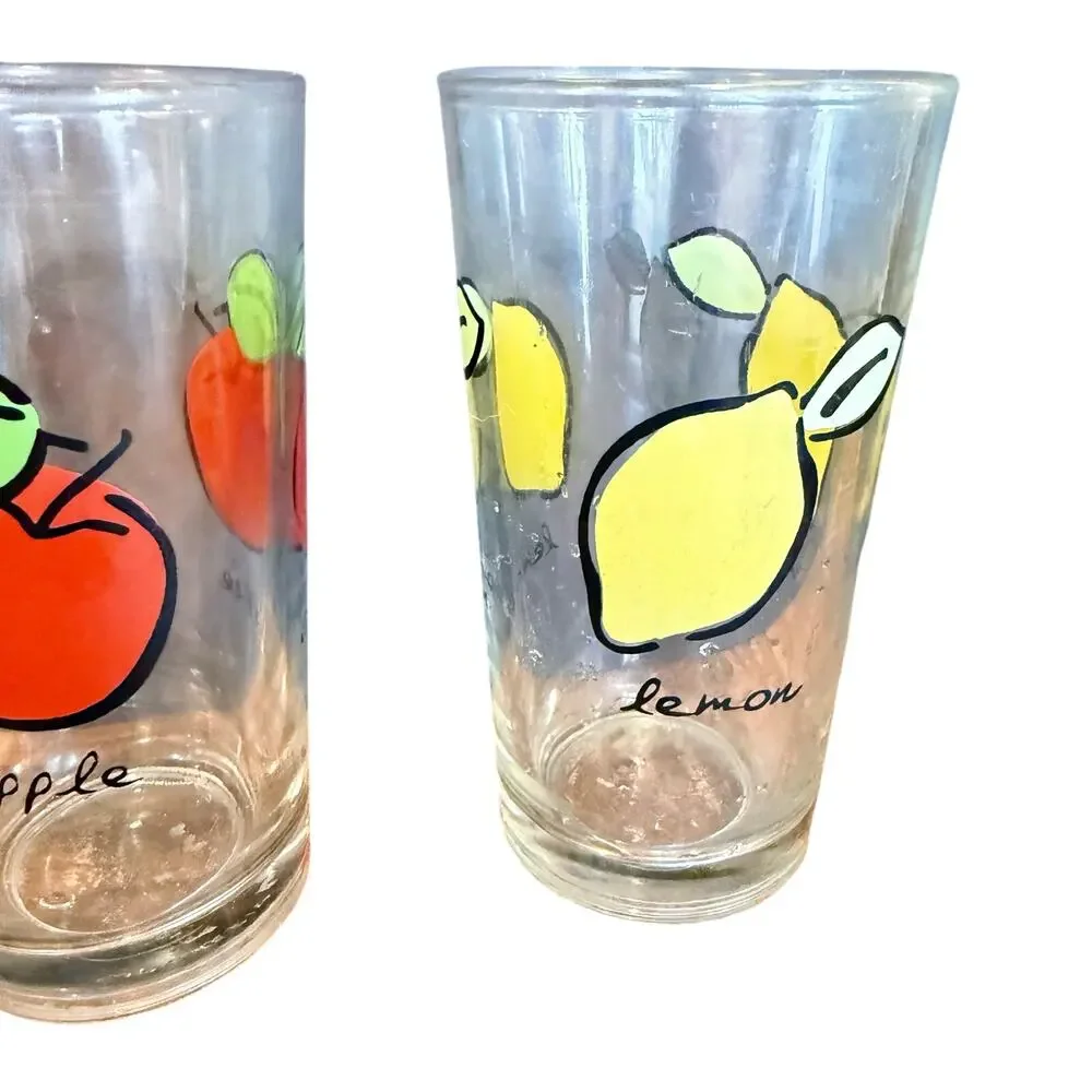 Vintage Firna Indonesia Fruit Tumbler Glasses Set of 3‎ Apple Lemon Orange 12 oz